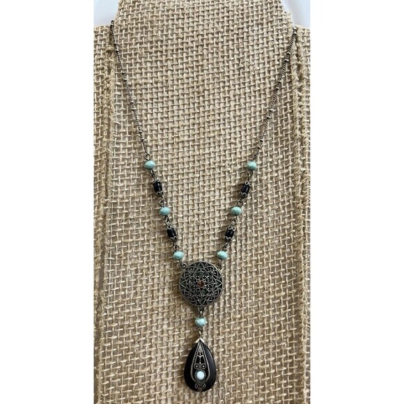 VTG Dark Silver Tone Victorian Revival Rhinestone Fairycore Chocker Necklace - Picture 1 of 6